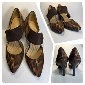 NWOT - Andrew Geller Brown Leopard Print, Size 7 1/2, 3”, Fabric Heels.